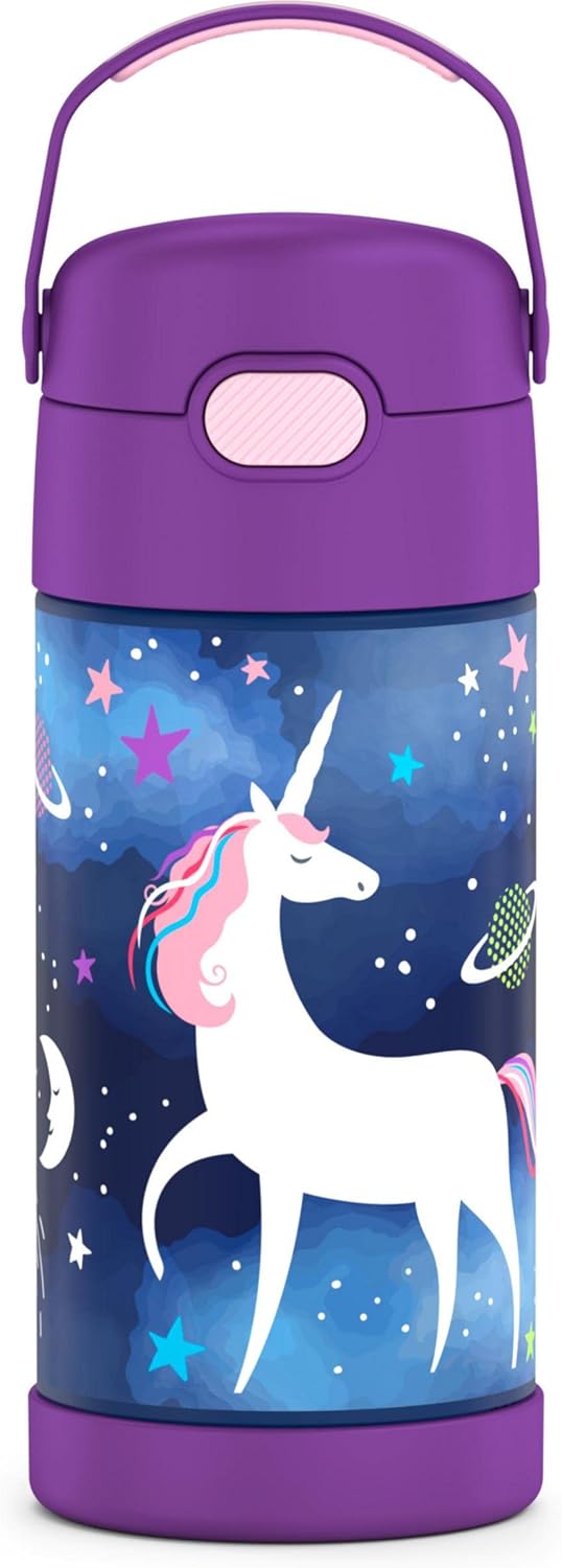 THERMOS FUNTAINER – Botella de agua de acero inoxidable con aislamiento al vacío para niños, 12 onzas, Spider-Man y Space Unicorn