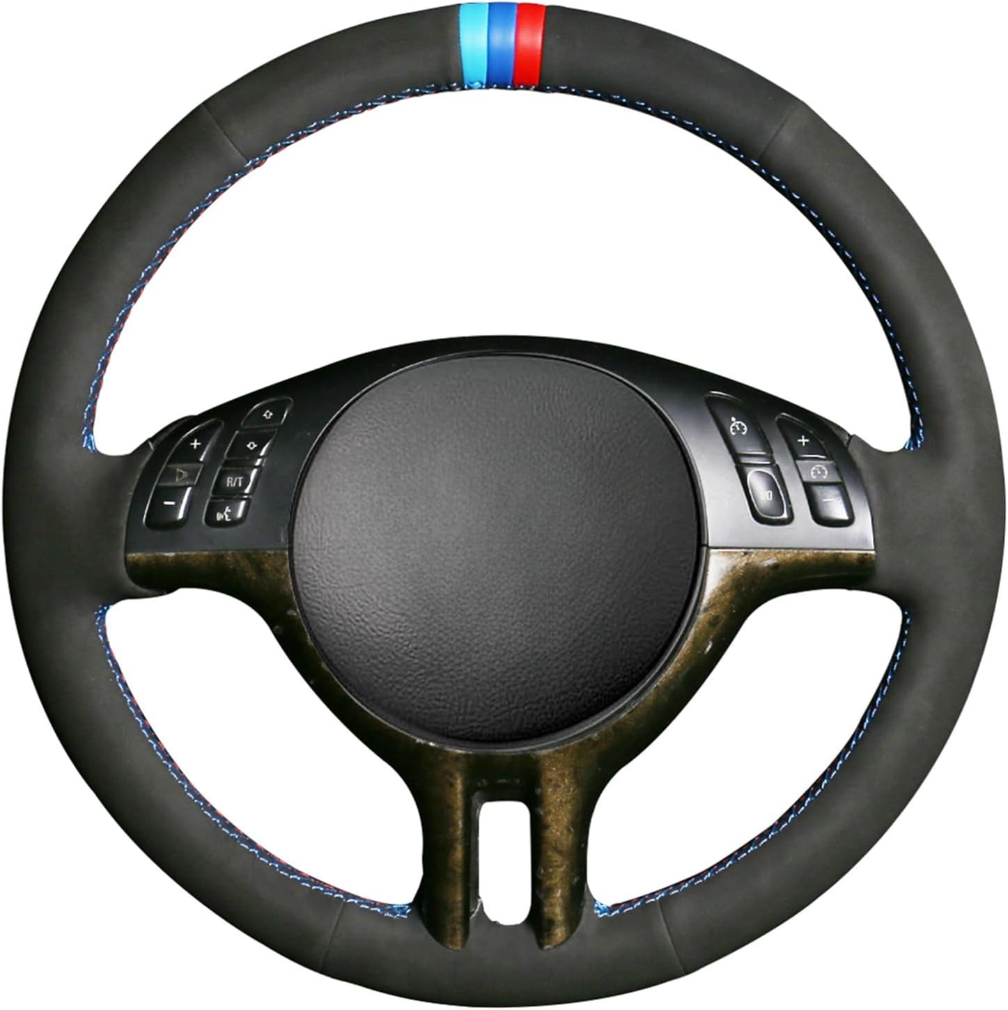MEWANT Cubierta de volante de gamuza negra cosida a mano para BMW Serie 3 E46 E46 X5 E53 DIY protector de dirección