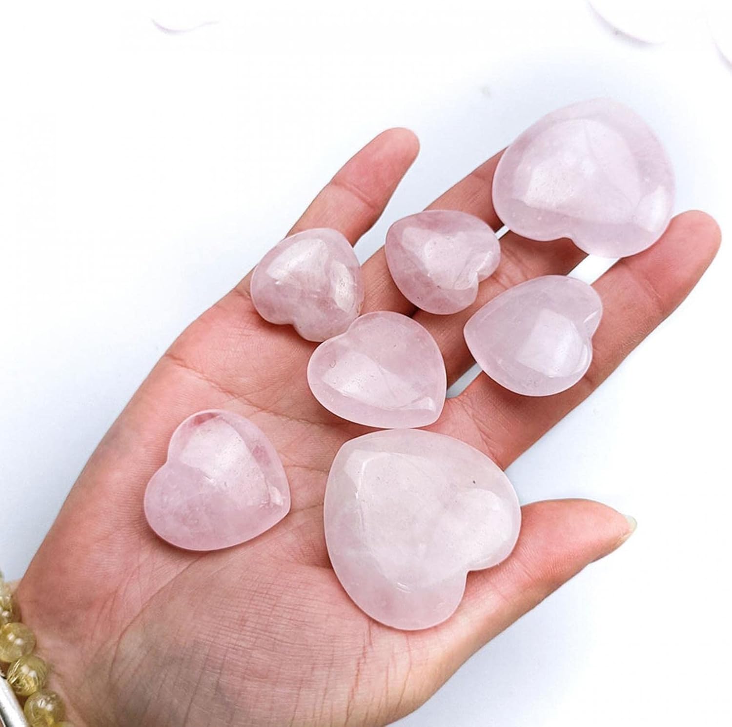 Cristal natural en forma de corazón, piedra pulida, cuarzo rosa, amatista, meditación, sanación, palmera, piedra lunar, 1 unidad