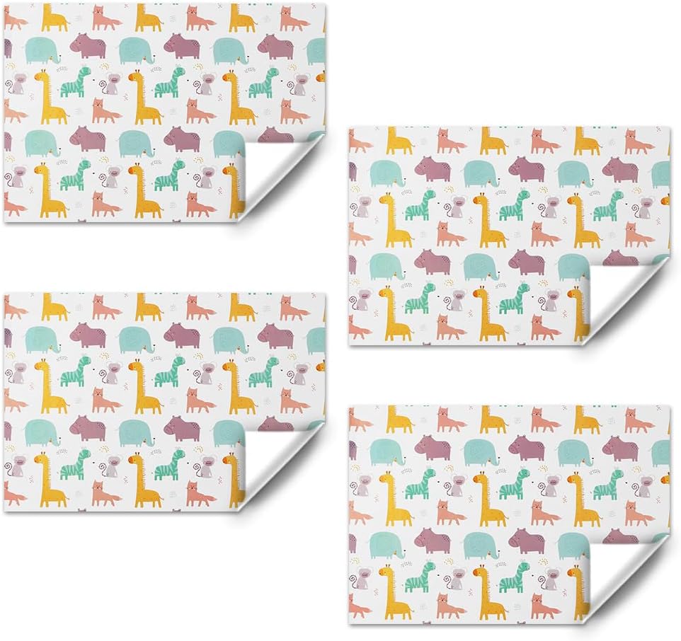 Papel de regalo de cumpleaños para niños, niñas, niños, diseño de animales de dibujos animados, papel de regalo para cumpleaños, baby shower, 4