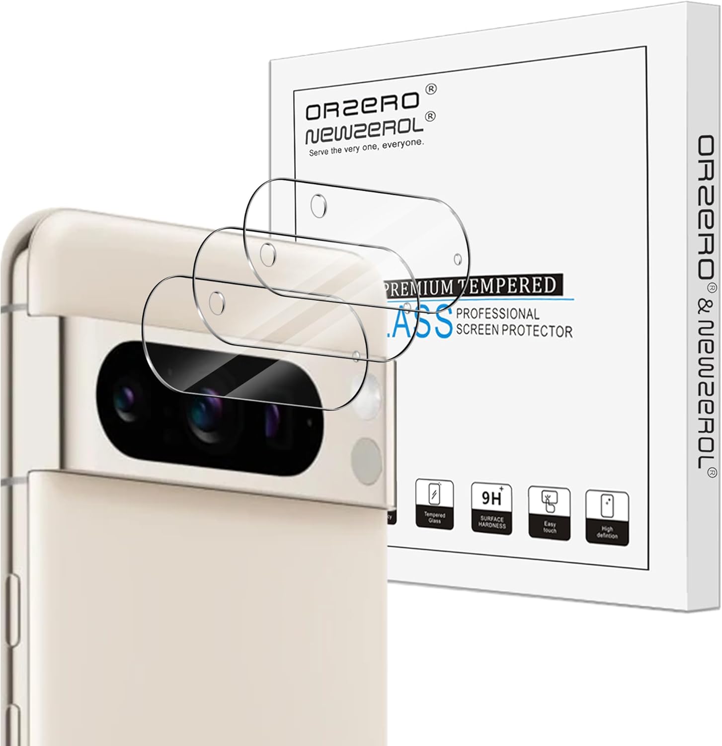 Orzero Paquete de 3 protectores de lente de cámara compatibles con Google Pixel 8 Pro, vidrio templado 9H de alta definición, antiarañazos, sin