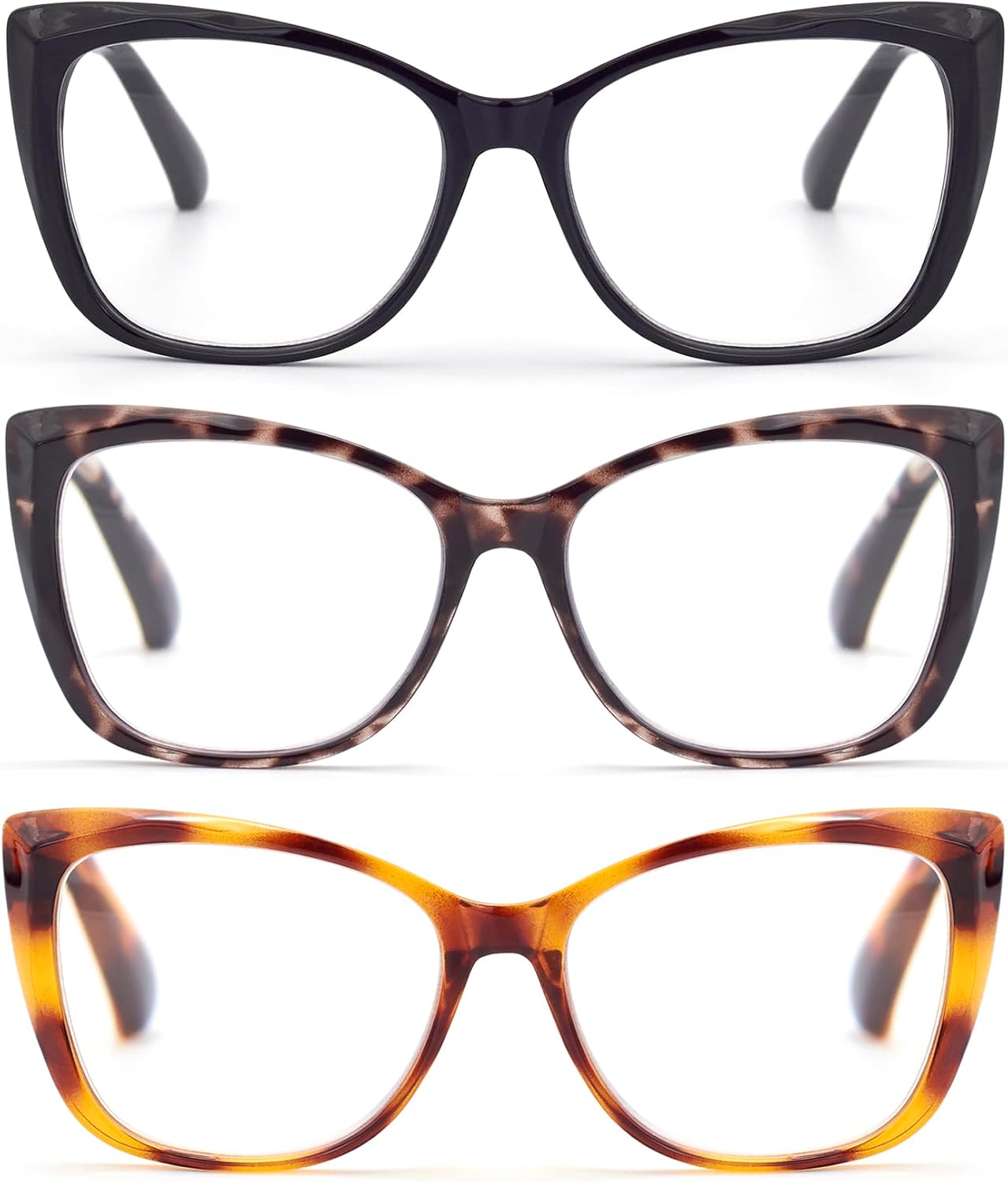 Autojouls Paquete de 3 lentes de lectura para mujer, estilo Oprah, con bisagra de resorte, lentes transparentes