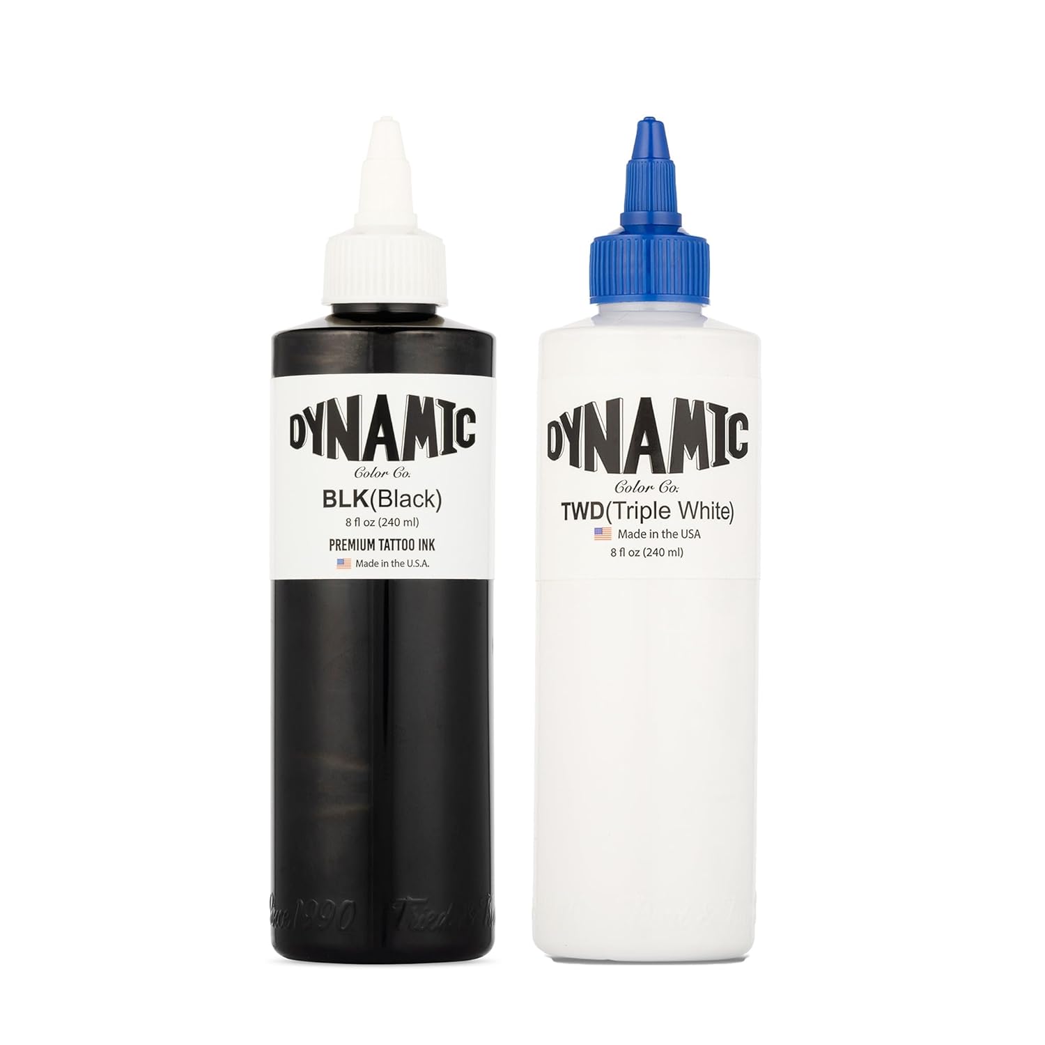 Dynamic Color Co – Paquete de tinta de tatuaje negra y triple blanca de 8 oz – Suministros de tatuaje con tinta de tatuaje triple blanca de 8 oz y
