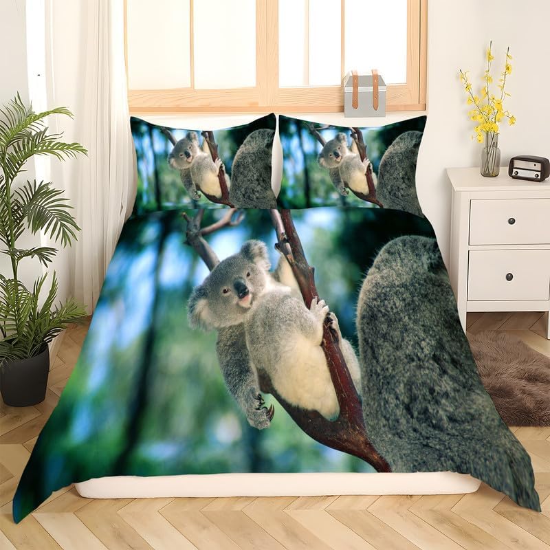 Juego de funda de edredón de koala azul marino, tamaño matrimonial, funda de edredón de microfibra suave y 2 fundas de almohada de 20 x 26 pulgadas,