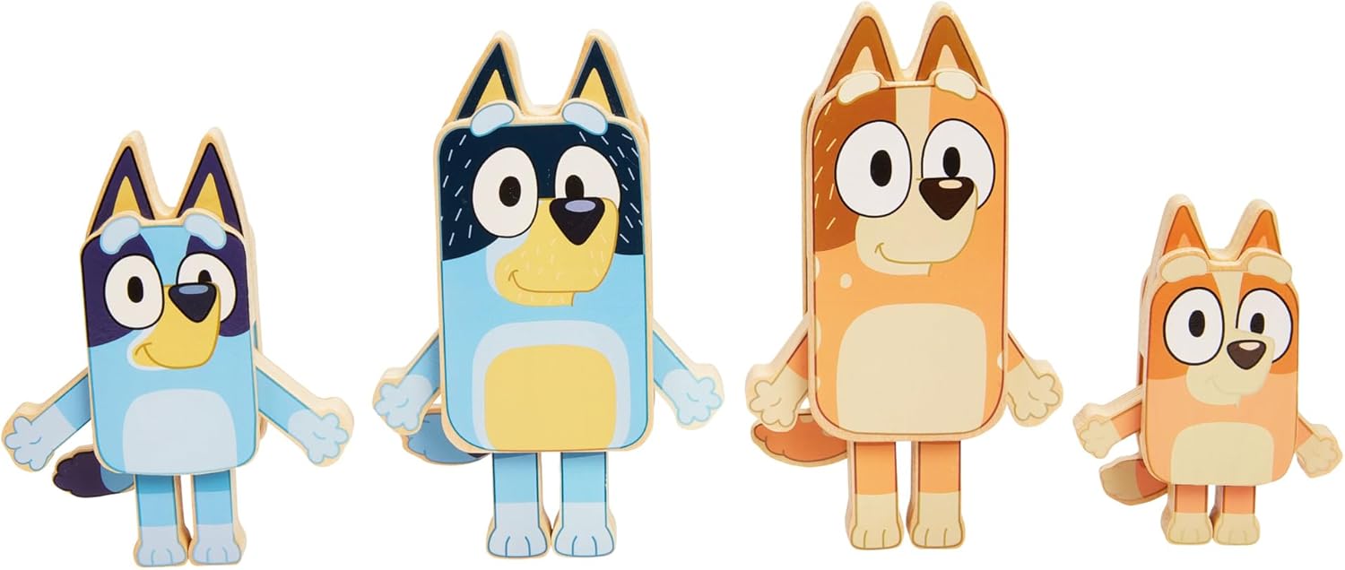 Bluey Figuras de personajes de madera  4 figuras de madera coloridas  Certificado FSC para niños de 3 años en adelante