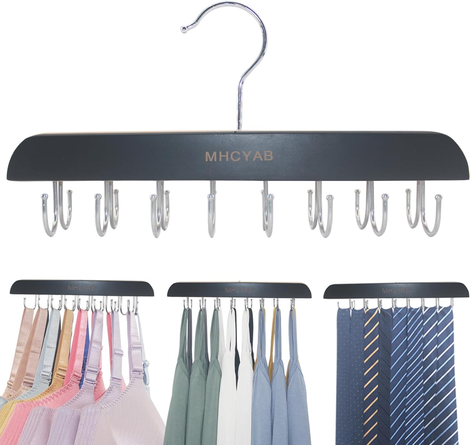 Colgador de brasier para organizador de armario, colgador superior sin mangas con madera de primera calidad, 16 ganchos ajustables, organizadores de