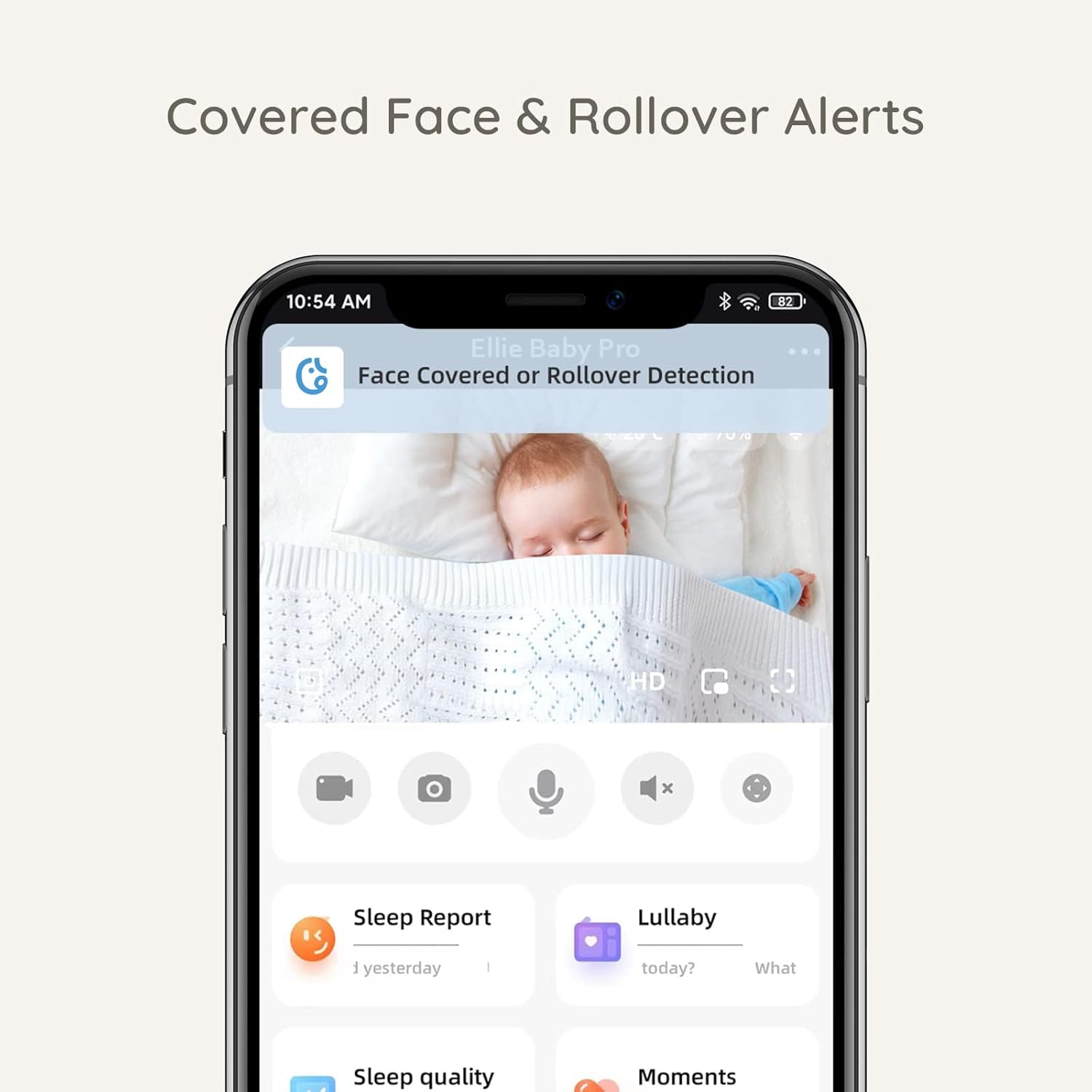Ellie Baby Monitor,Covered Face Alert,Auto Photo Capture,Cry Soothing,2 Way Talk,Virtual Fence,2K HD,Night Vision,Temp Humidity,Breathing Detection