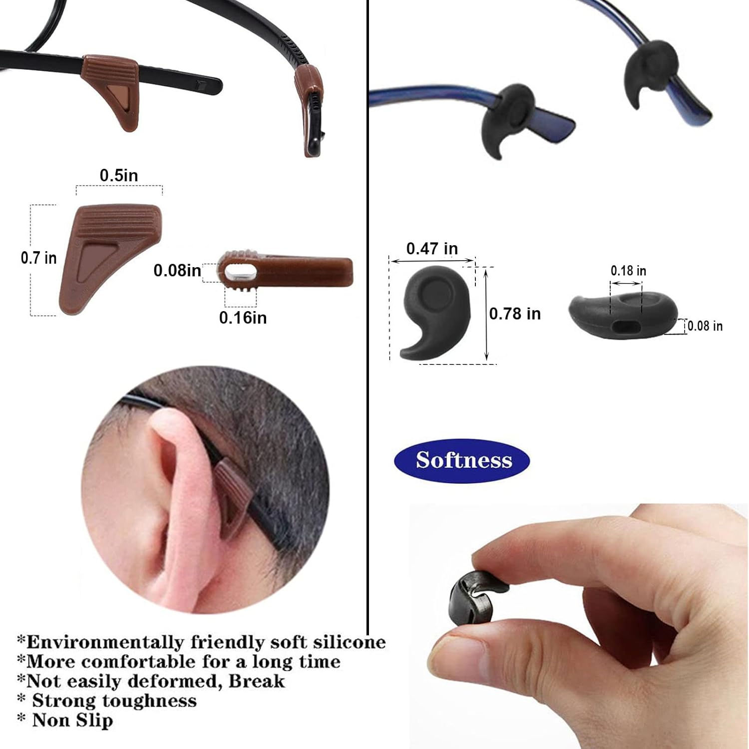 37 retenedores para gafas, ganchos de silicona suave para las orejas, retenedor de manga con punta de patilla, soporte antideslizante para lentes de