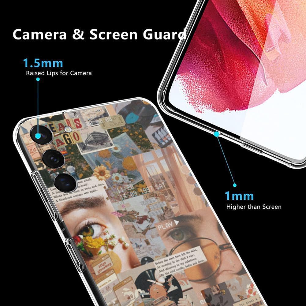 Funda estética para Samsung Galaxy S23+ de diseño moderno de TPU para mujeres y niñas, regalo para festival de cumpleaños, patrón de collage retro
