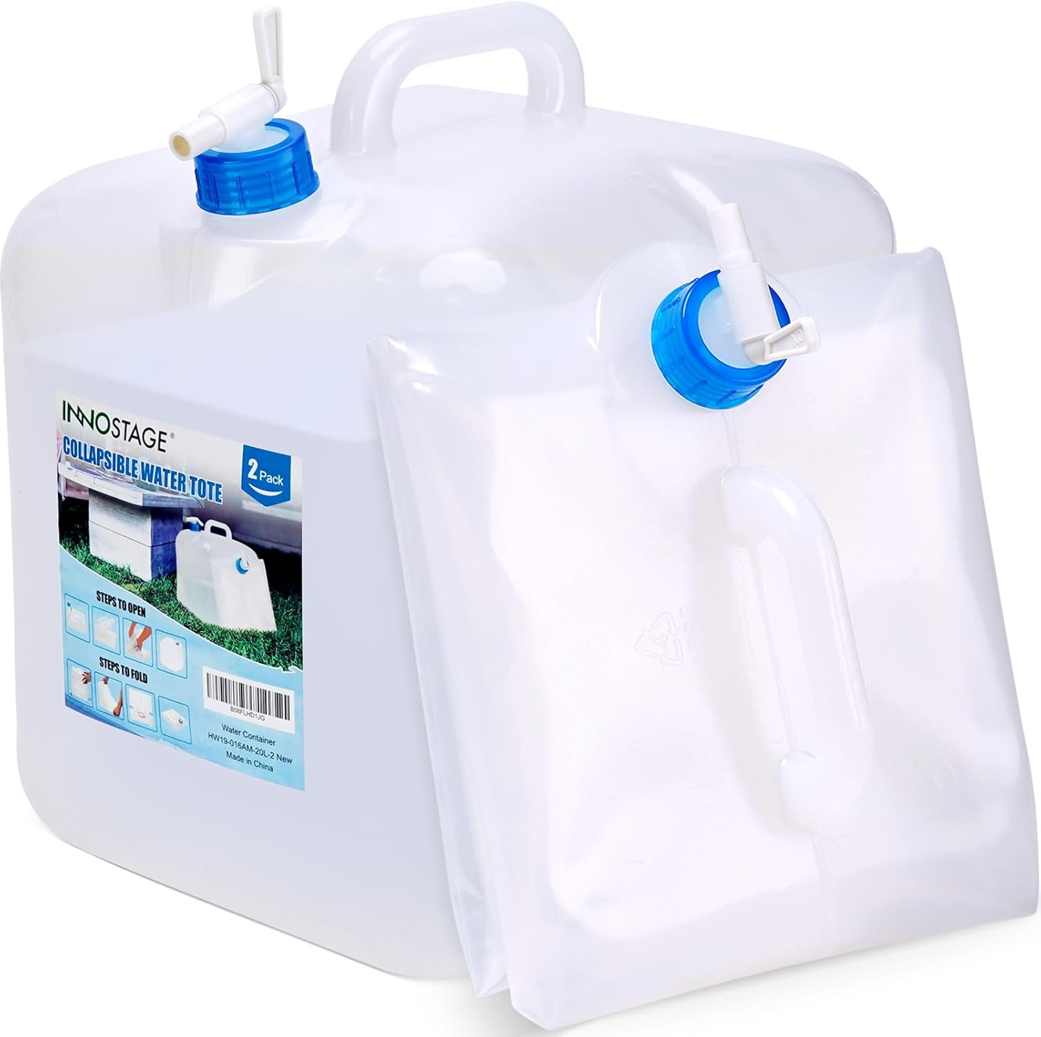 INNO STAGE Contenedor de agua plegable de 2.6 galones con espita, cantina de agua plegable, jarra portátil de almacenamiento de agua para acampar al