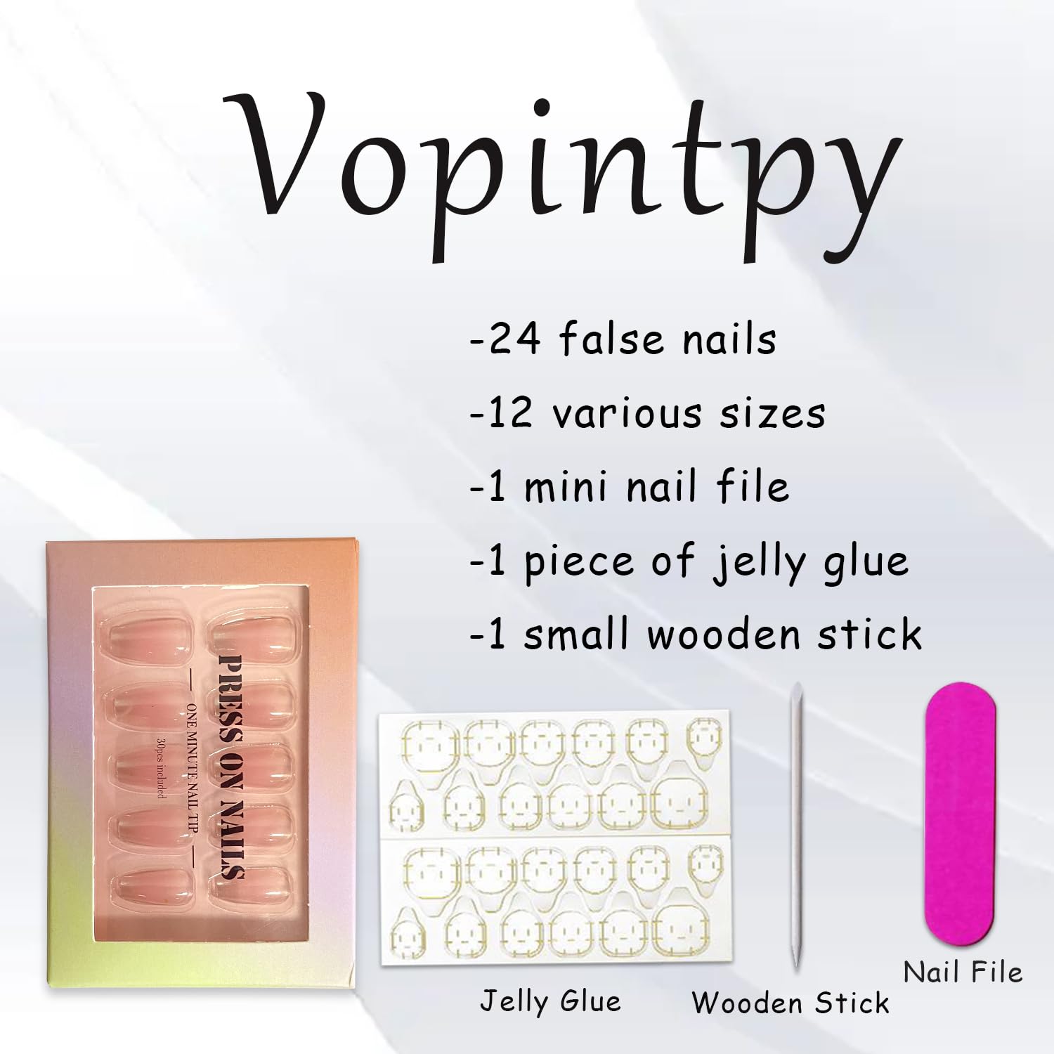 30 unidades de uñas postizas a presión color rosa aurora, uñas postizas medianas con diseño de ataúd, uñas postizas con pegamento en las uñas, uñas