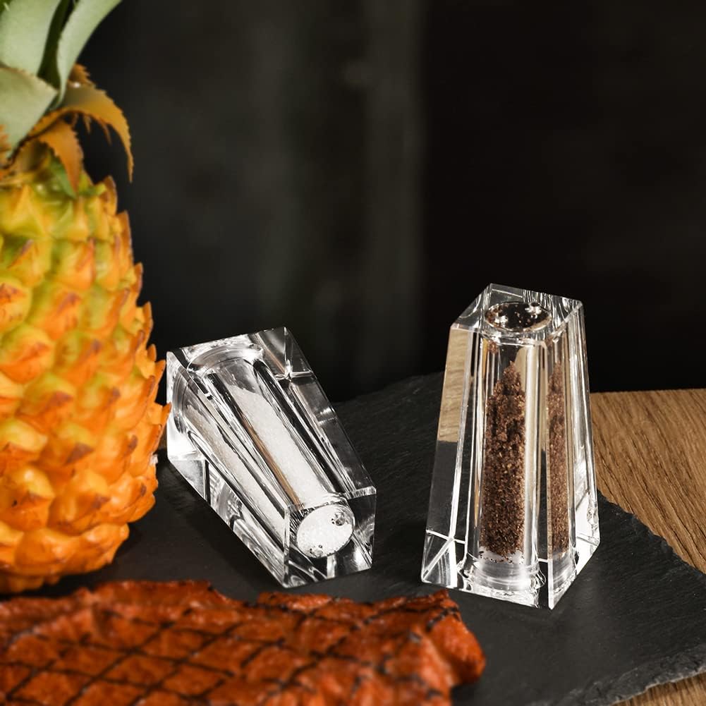 SIYOUKI Juego de 2 saleros y pimenteros recargables de cristal para condimentos, para sal, pimienta blanca y negra, tarros de especias, sal de