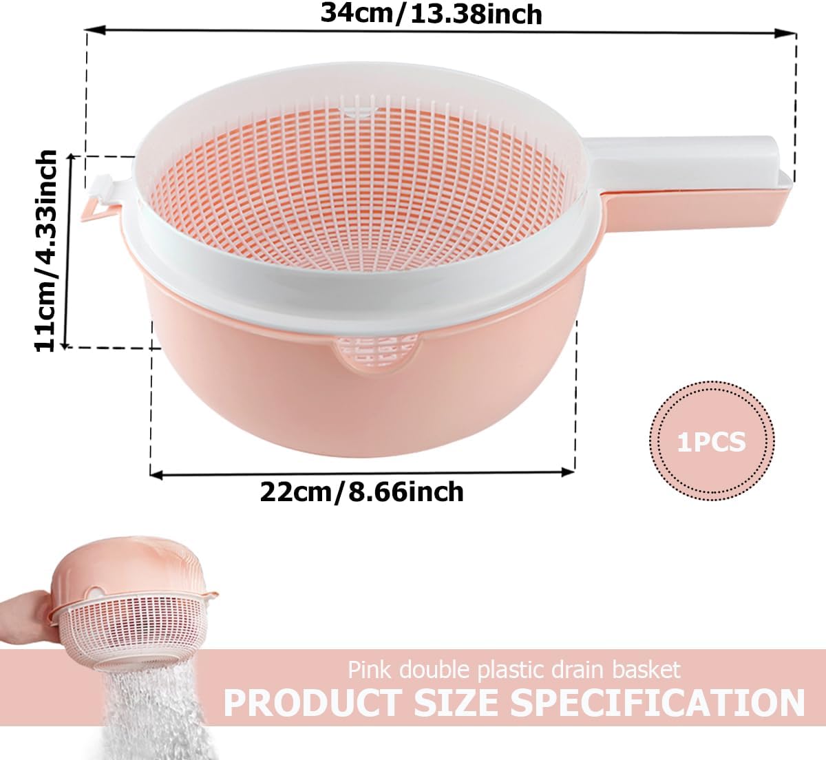 DOERDO – Cesta de drenaje de plástico con colador de lavado de doble capa con asa, coladores de lavado para frutas y verduras, naranja, 13.3 x 8.7