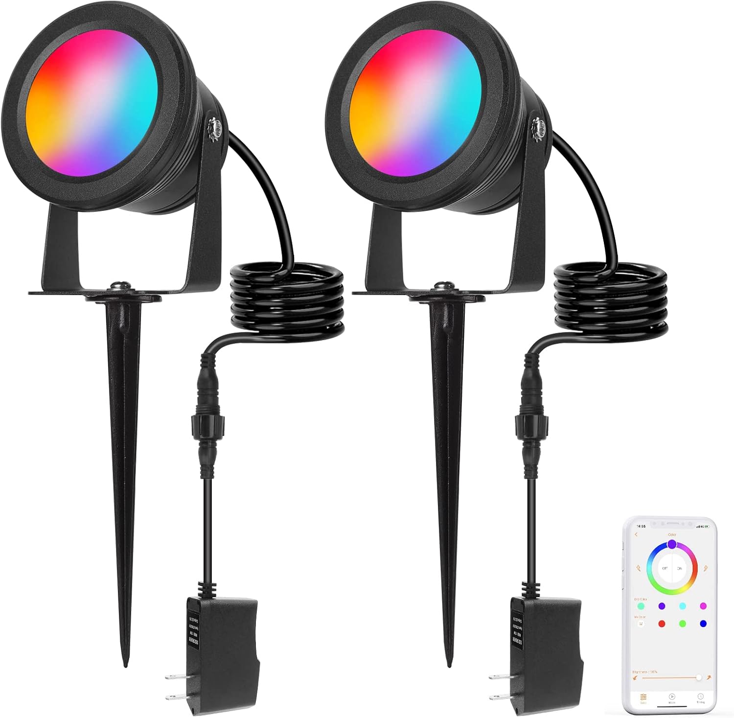 Focos de luz para exteriores, foco impermeable de 15 W LED para exteriores, foco RGBW que cambia de color para patio, luces de paisaje de 12 V con