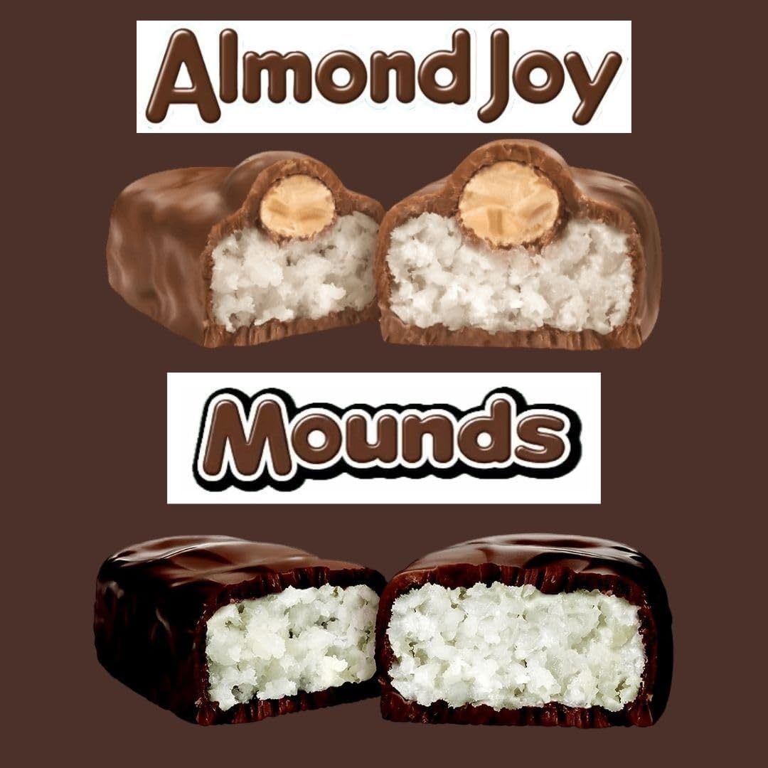 Almond Joy and Mounds – Surtido de caramelos en miniatura, barras de chocolate de coco y almendras, dulces envueltos individualmente, paquete