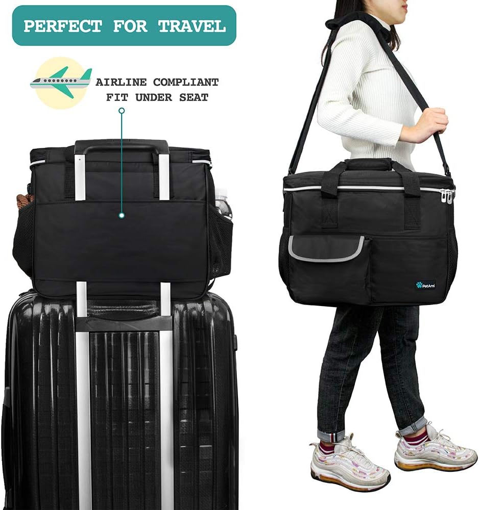 PetAmi Bolsa de viaje para perro, organizador de bolsa con bolsillos multifunción aprobado para aerolíneas, con bolsa contenedora de alimentos y