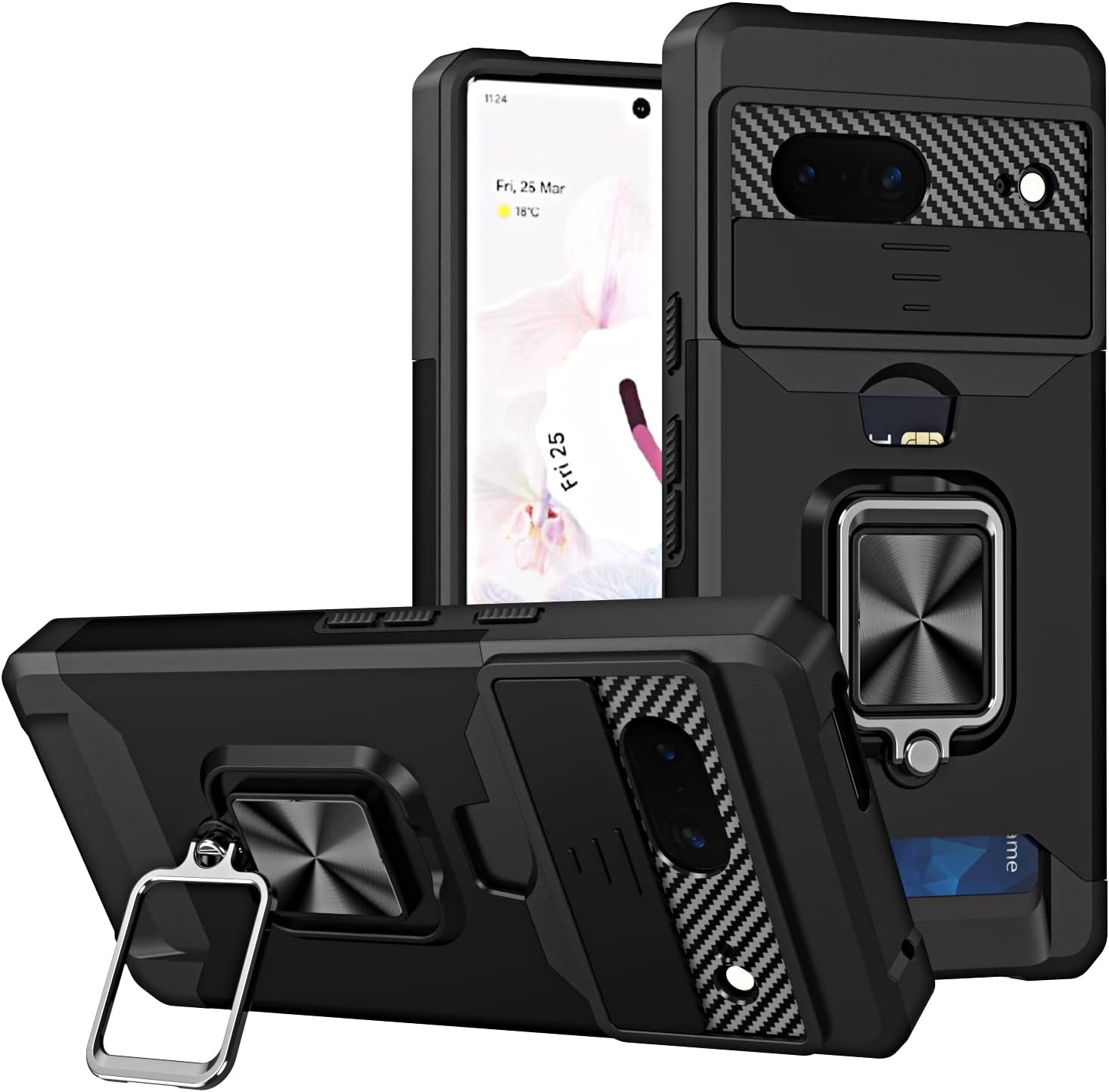 Asuwish Funda para teléfono para Google Pixel 7 5G con cubierta deslizante para cámara y tarjetero soporte para anillo duro, ranura híbrida para