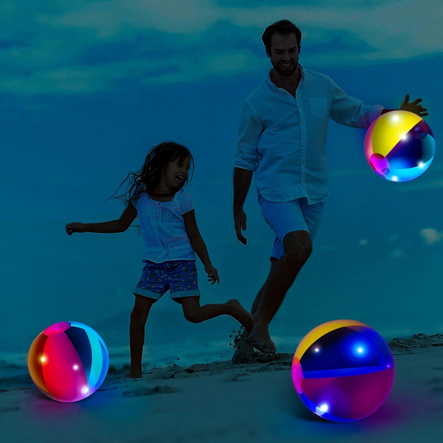 Zhanmai Bola de playa flotante e inflable que brilla en la oscuridad, color arcoíris de 9 pulgadas, de inflado a desinflado, para verano, piscina,