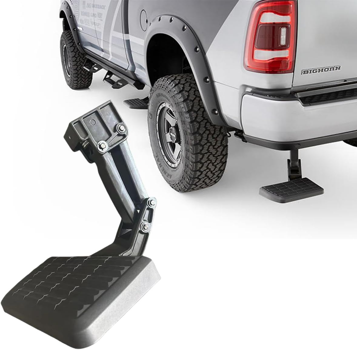 Escalón retráctil para parachoques trasero compatible con F150 2015-2021 escalón plegable para portón trasero, escalones negros grandes para