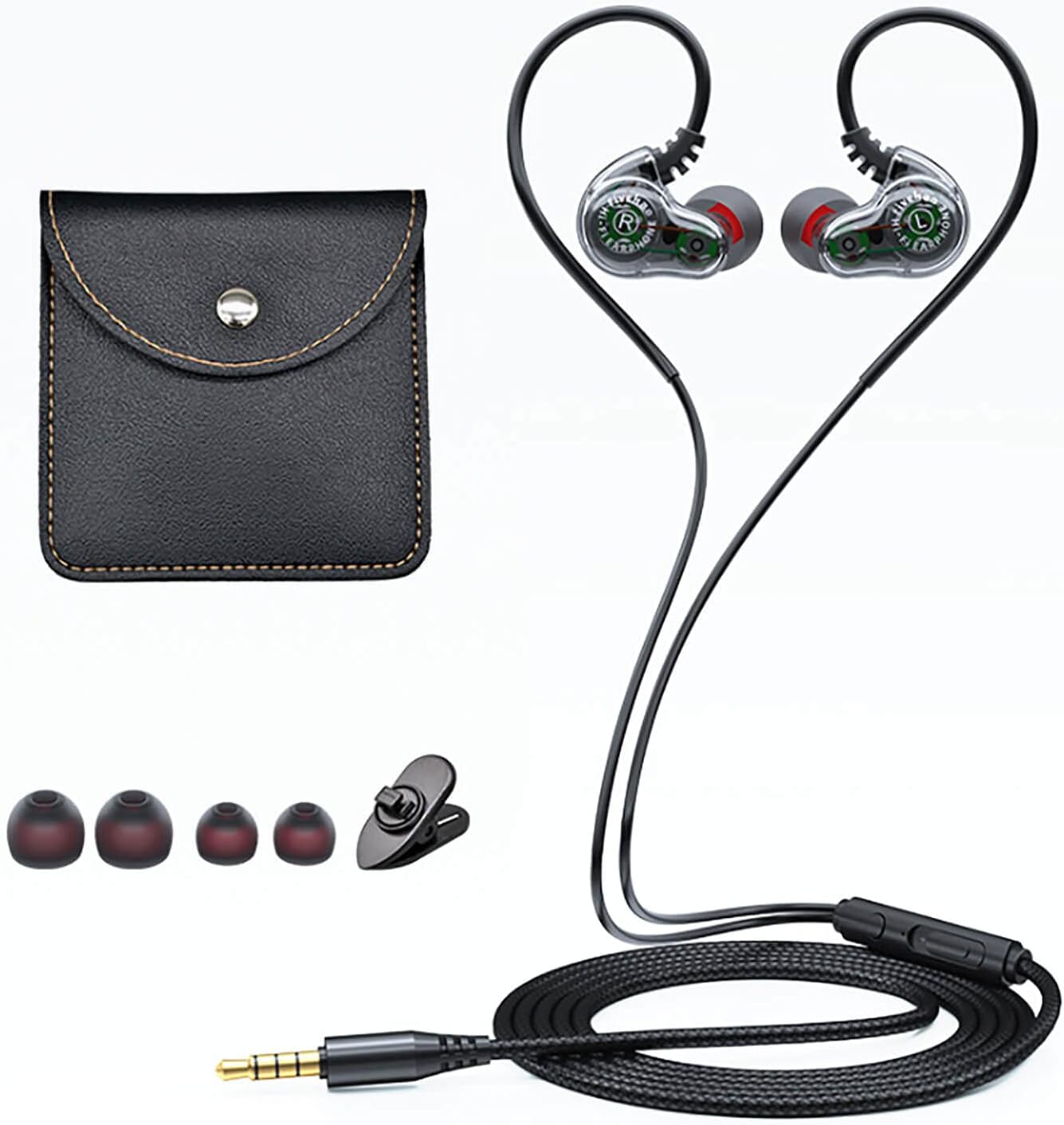 Holiper Auriculares deportivos con cable con ganchos para los oídos, auriculares estéreo con cable de doble conductor extra bajo con micrófono,