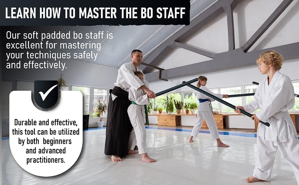 Martial Arts Armory Bo Staff acolchado de espuma para práctica segura y entrenamiento con bolsa de transporte