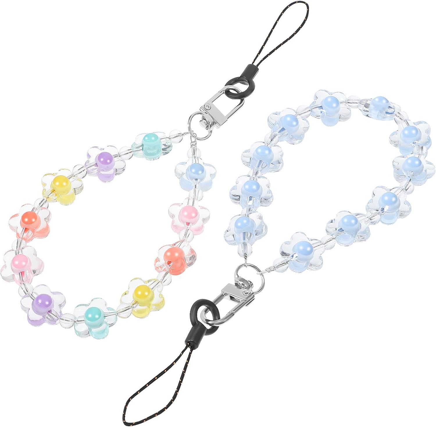 UKCOCO 2 correas de muñeca con cuentas para teléfono, bonitos dijes de flores para teléfono, llavero antipérdida para mujeres y niñas, Acrílico, No