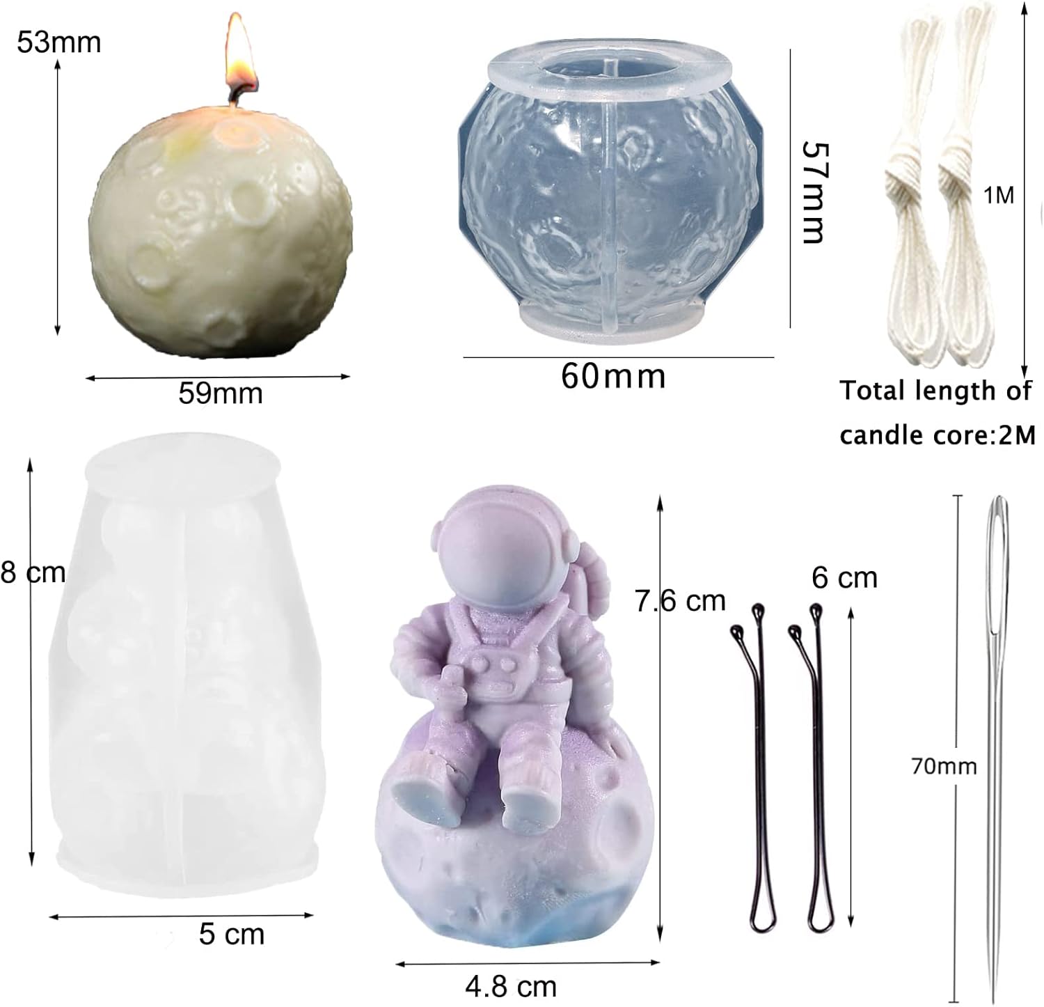 Molde de astronauta y vela de luna 3D para hacer velas, jabones, molde de aromaterapia, molde de silicona para chocolate, caramelo de hielo,