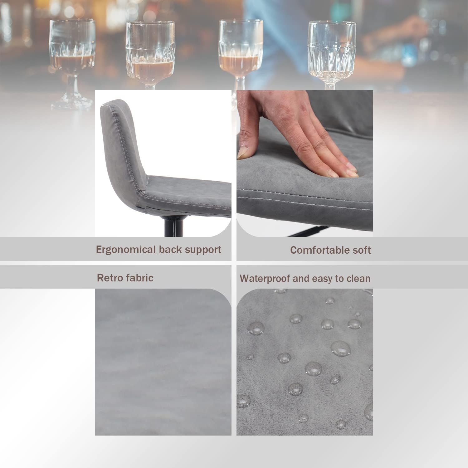 OHAHO Juego de 2 taburetes de bar giratorios para mostrador de cocina, sillas de bar de altura ajustable con respaldo, taburetes de bar altos de