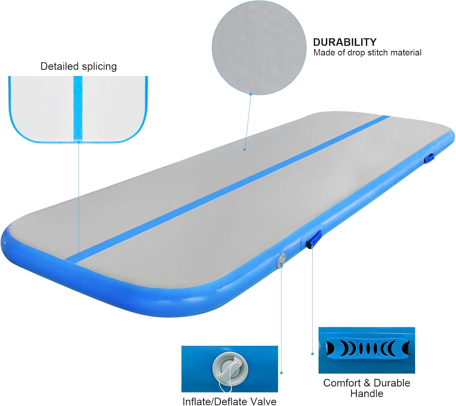 Colchoneta de gimnasia para acrobacias, 10131620 pies, con bomba de aire eléctrica, almohadilla gruesa inflable, equilibrio de choque de rueda de