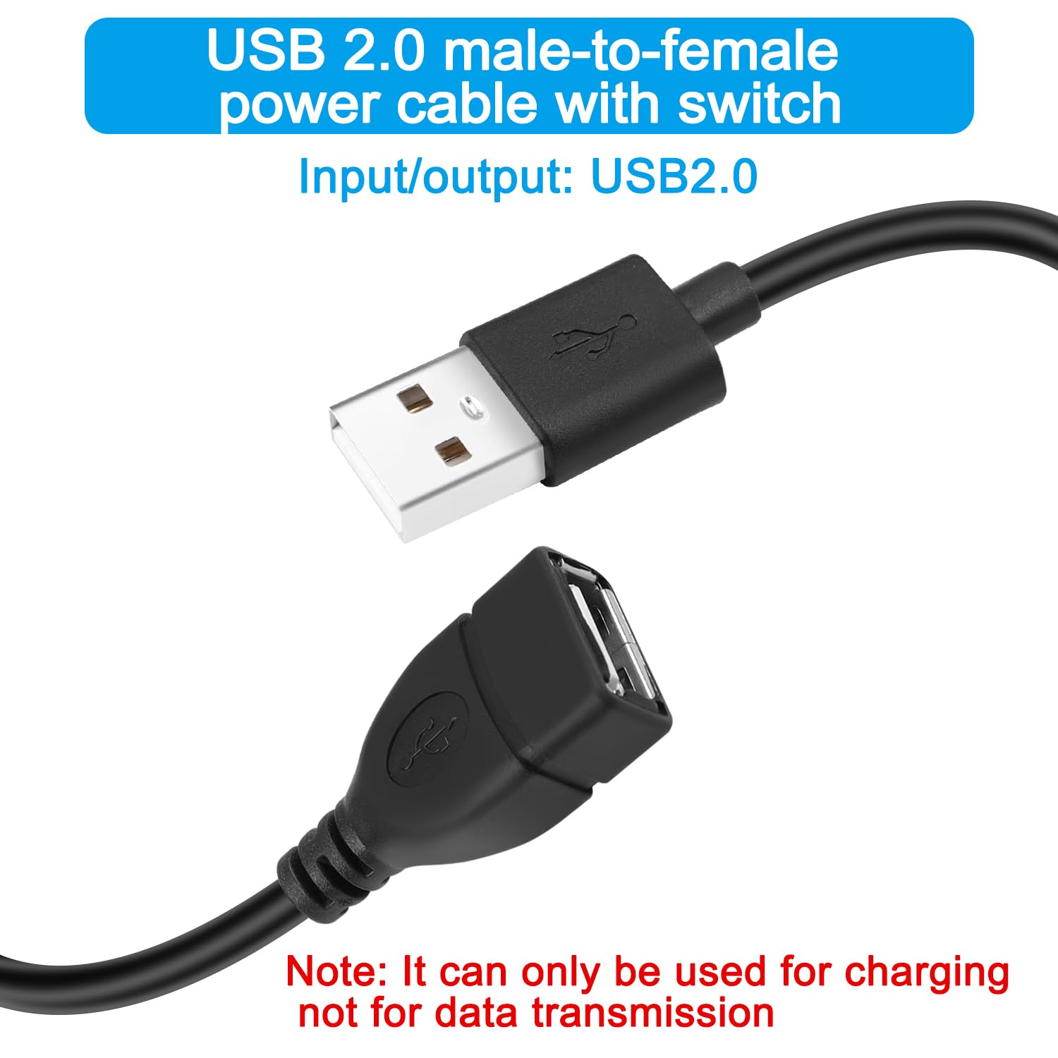 Cable de extensión USB, 4 unidades, 5 V, macho a hembra, extensor con interruptor, adecuado para ventilador USB de 5 V, tira LED, lámpara de