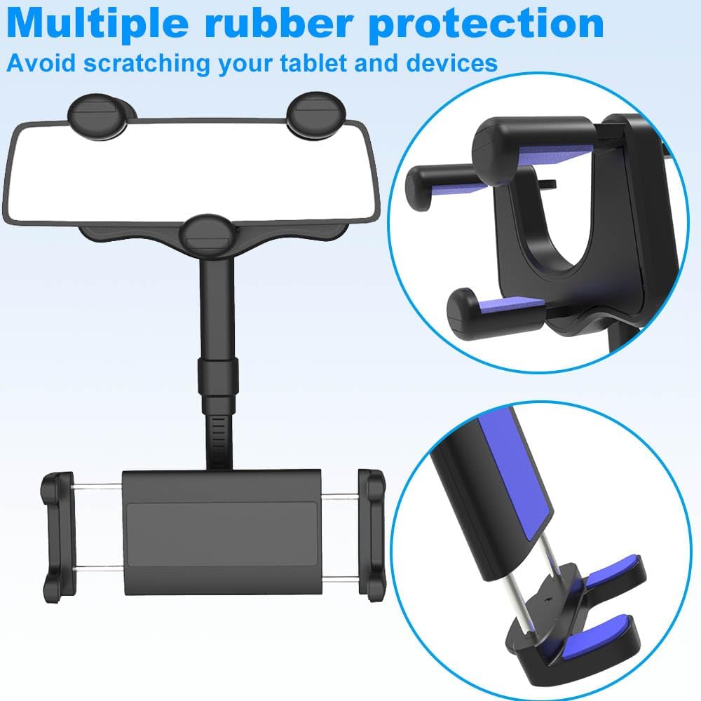 Soporte para teléfono para espejo retrovisor de automóvil, soporte para tableta para iPad y teléfono celular de 4 a 13 pulgadas, soporte retráctil