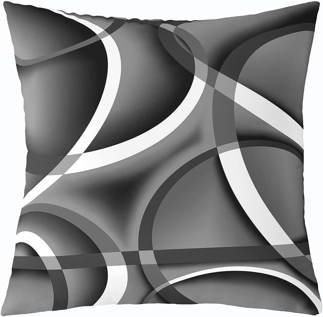 Juego individual de funda de almohada con círculos geométricos, líneas grises y blancas, funda de cojín decorativa para sala de estar, sofá,