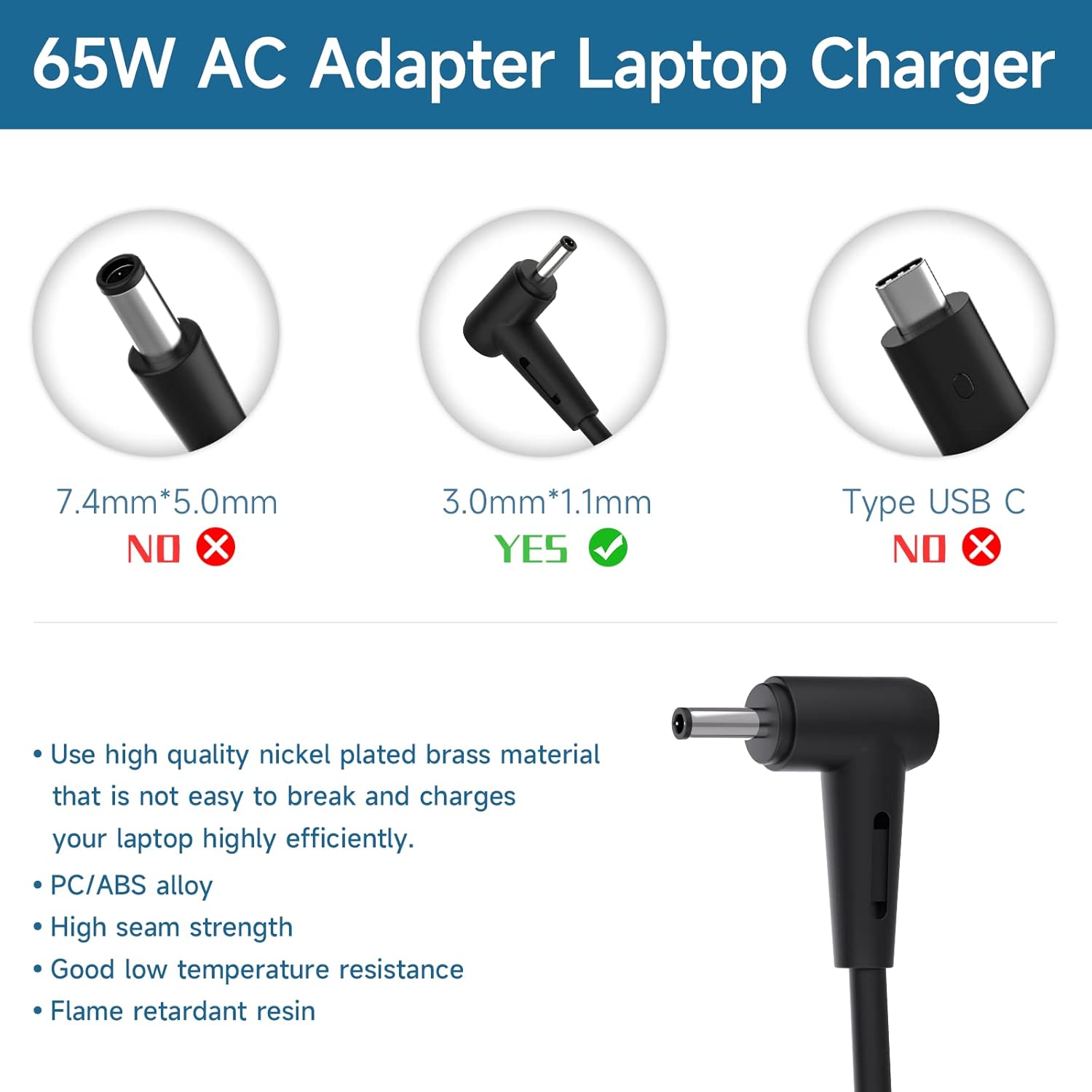 Acer – Cargador de laptop de 65 W para Acer Chromebook 11 13 14 15 R11 R13 CB3 CB5 C740 C720 C738T C731 C738T CB3-532 N15Q8 N15Q9 N16Q1 A13-045N2A