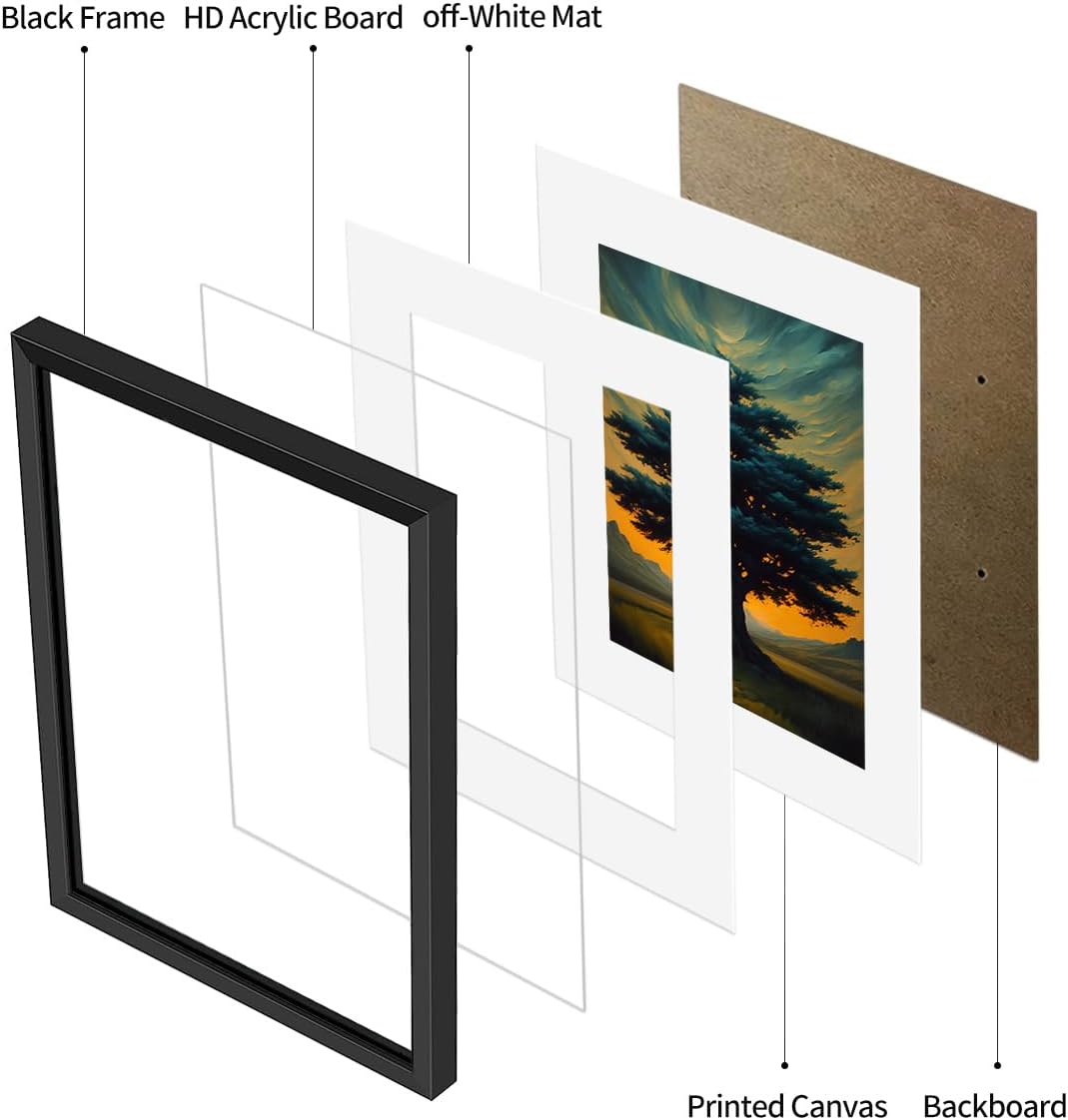 Decoración artística para pared de árbol, árbol abstracto enmarcado negro, impresiones en lienzo para el hogar, sala de estar, comedor, decoración