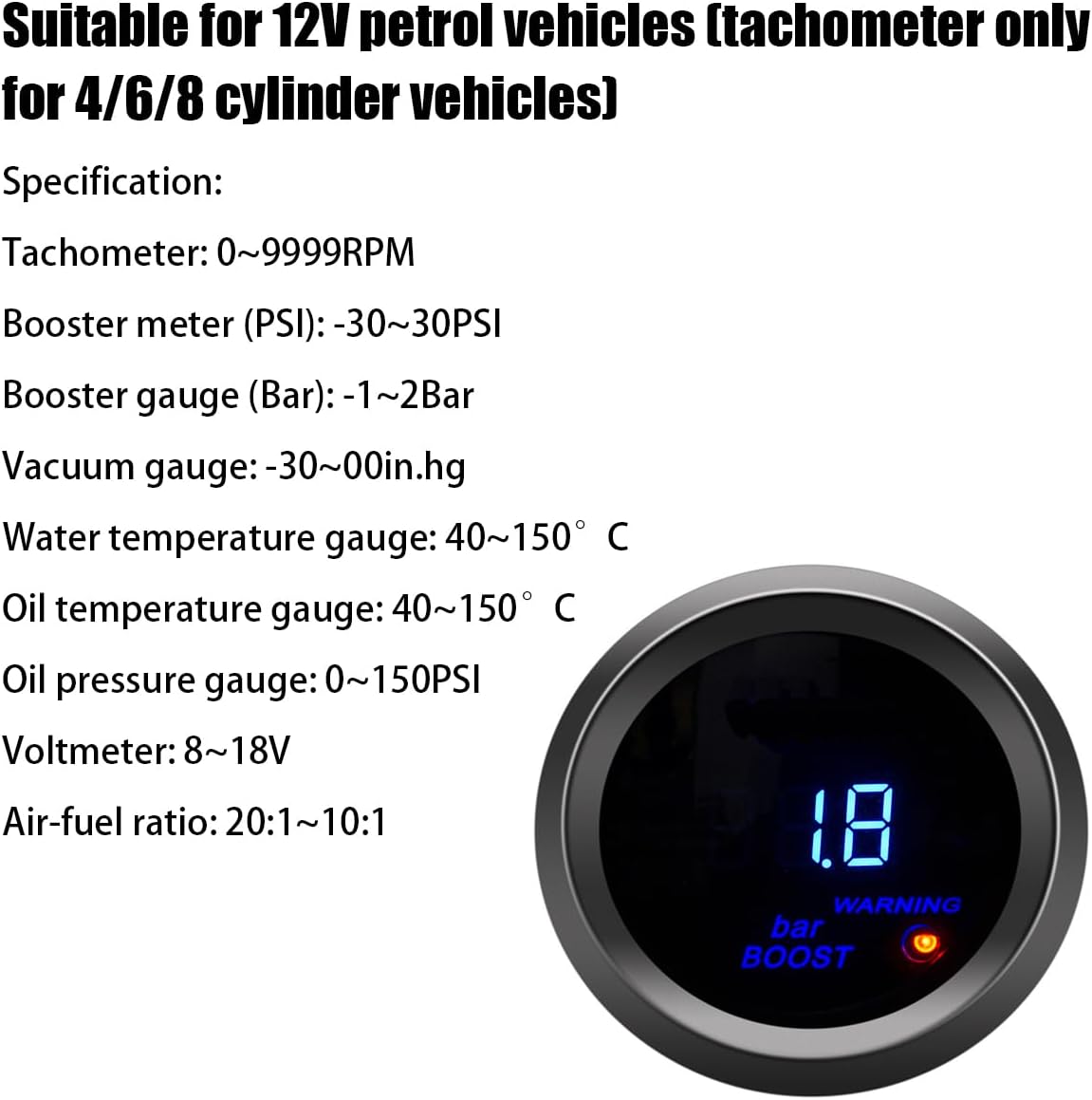 Barra de medidor digital para coche, kit de medidor universal, 2 pulgadas 2.047 in y pantalla de luz LED azul