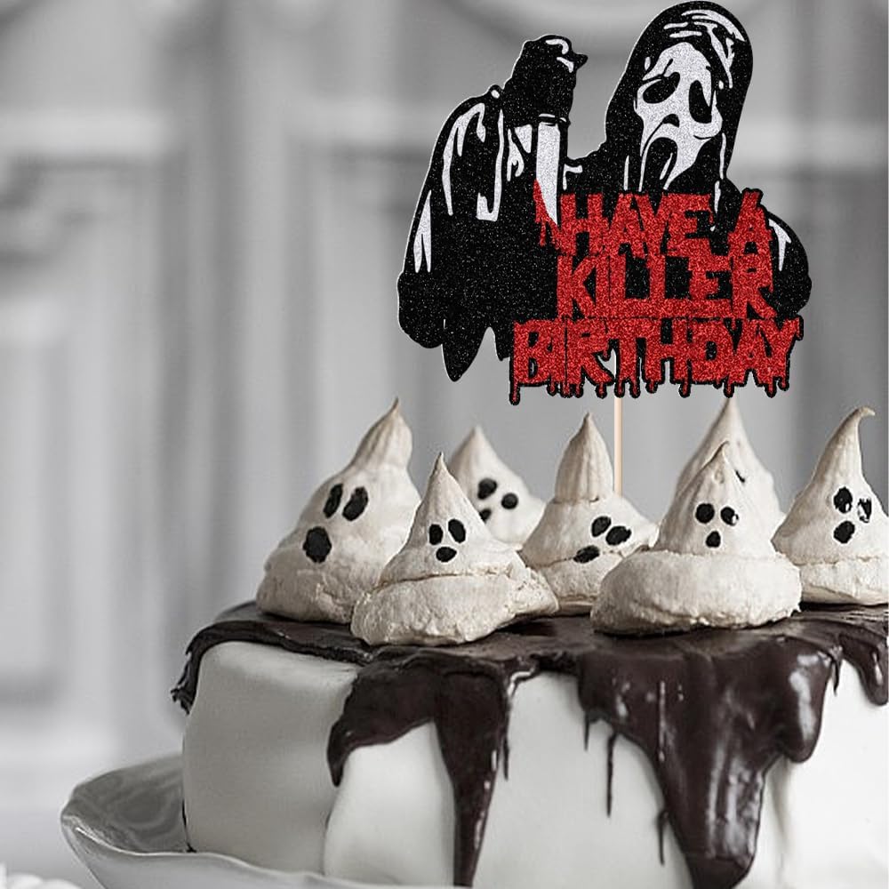 PALASASA Have a Killer – Decoración para tartas de cumpleaños, para decoración clásica de Halloween, temática sangrienta, fiesta de cumpleaños