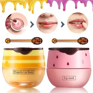 Bálsamo labial de abeja Honey Pot, 2 máscaras labiales de fresa y miel, prevención hidratante, exfoliante labial seco y agrietado, máscara de sueño Bálsamo labial de abeja Honey Pot, 2 máscaras labiales de fresa y miel, prevención hidratante, exfoliante labial seco y agrietado, máscara de sueño