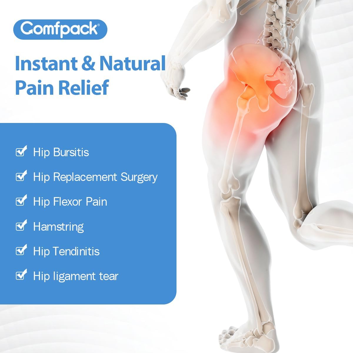 Envoltura de hielo de cadera después de la cirugía, soporte de compresión reutilizable con gel caliente y frío para lesiones, bursitis de cadera,