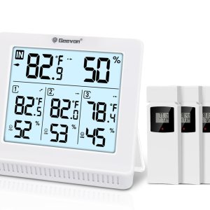 Geevon Termómetro inalámbrico para interiores y exteriores con 3 sensores remotos, termómetro higrómetro digital, medidor de temperatura y monitor Geevon Termómetro inalámbrico para interiores y exteriores con 3 sensores remotos, termómetro higrómetro digital, medidor de temperatura y monitor