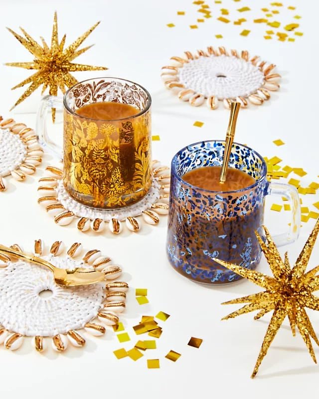 Lilly Pulitzer Bonita taza de café transparente con asa, taza de café de 12 onzas, taza de vidrio estética para café y té (Twisted Up)
