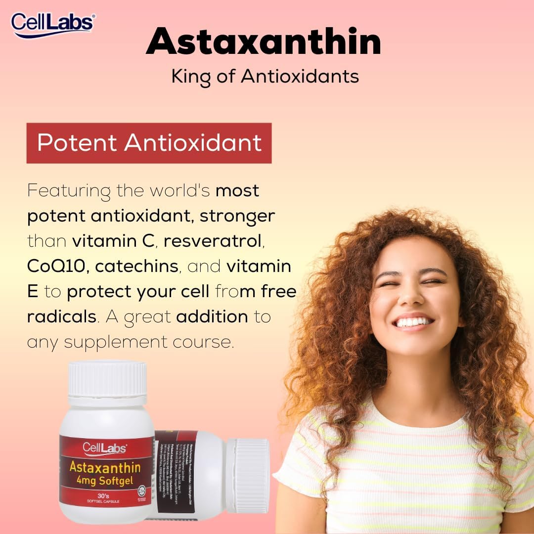 AstaReal Astaxantina Softgel (4 mg x 30 cápsulas), apoya la salud de los ojos, el cerebro y la piel, mejora el sistema inmunológico y la salud de