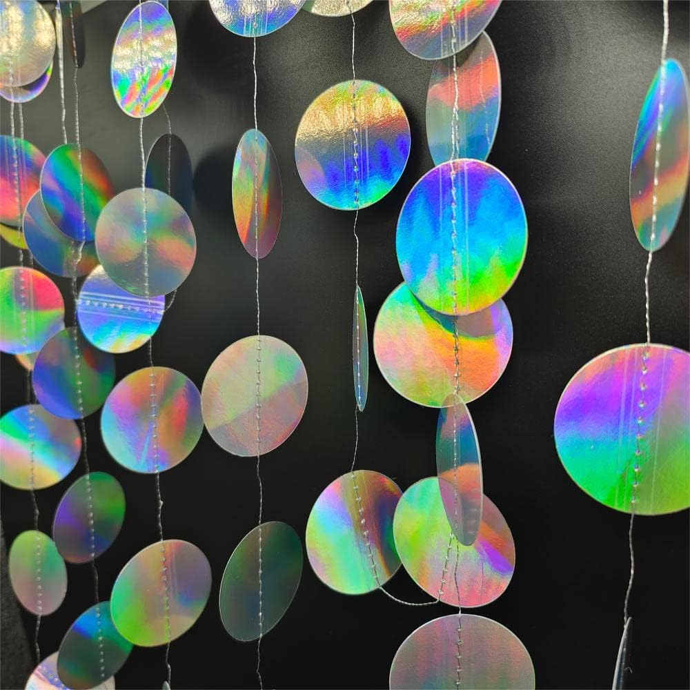 JEYE Guirnalda de papel iridiscente con purpurina plateada con puntos circulares y serpentinas para decoración de fiestas, telón de fondo para