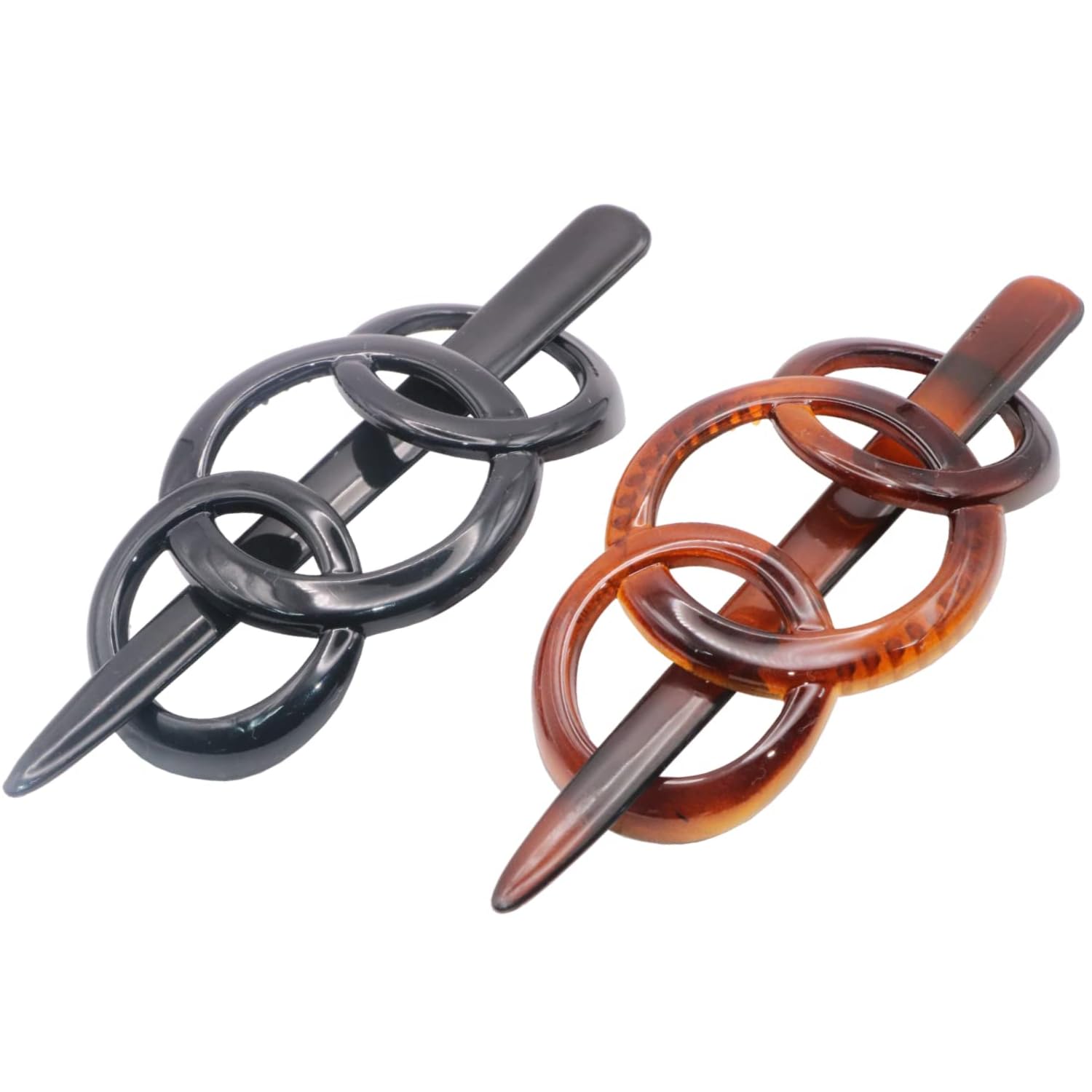 Parcelona Pasador deslizante de pelo de celuloide francés de 3.5 pulgadas con triple anillo, pasador, pasador antideslizante, cola de caballo para