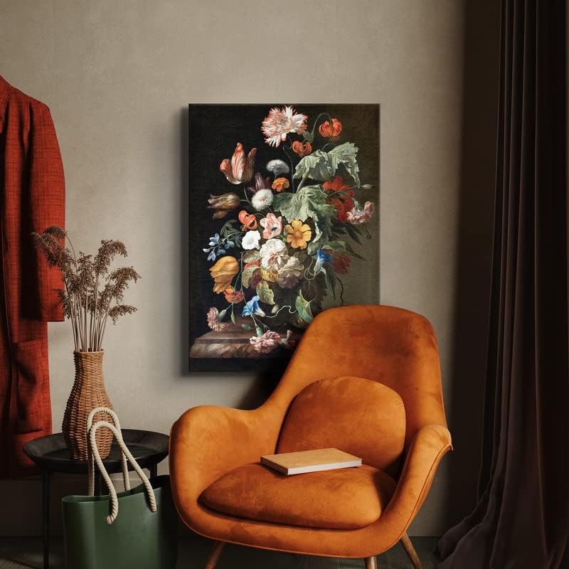 CanvasWAY – Rachel Ruysch Naturaleza muerta con flores impresiones en lienzo arte de pared, arte moderno, pintura holandesa de la Edad de Oro sobre