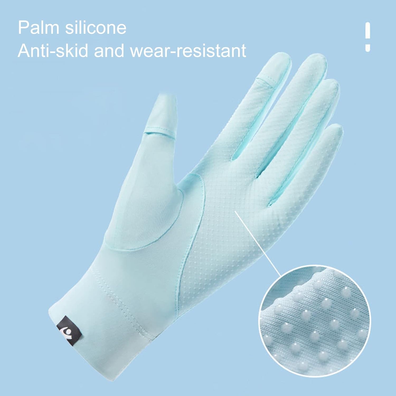 1 par de guantes de verano antideslizantes de silicona con apertura en la punta de los dedos, con logotipo impreso Suncreen Ice Silk Guantes finos