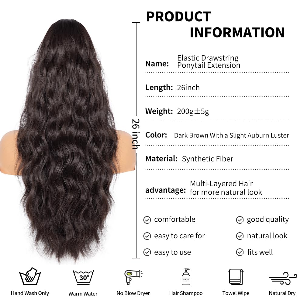 Cola de caballo con cordón para mujer, extensión de cola de caballo de 26 pulgadas de largo, extensiones de cabello sintético suave, extensión de