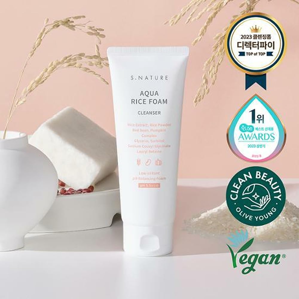 S NATURE Aqua Rice Limpiador de espuma, cuidado de la piel coreano, lavado facial de arroz coreano, fabricado en Corea, 5.4 fl oz  5.64 onzas