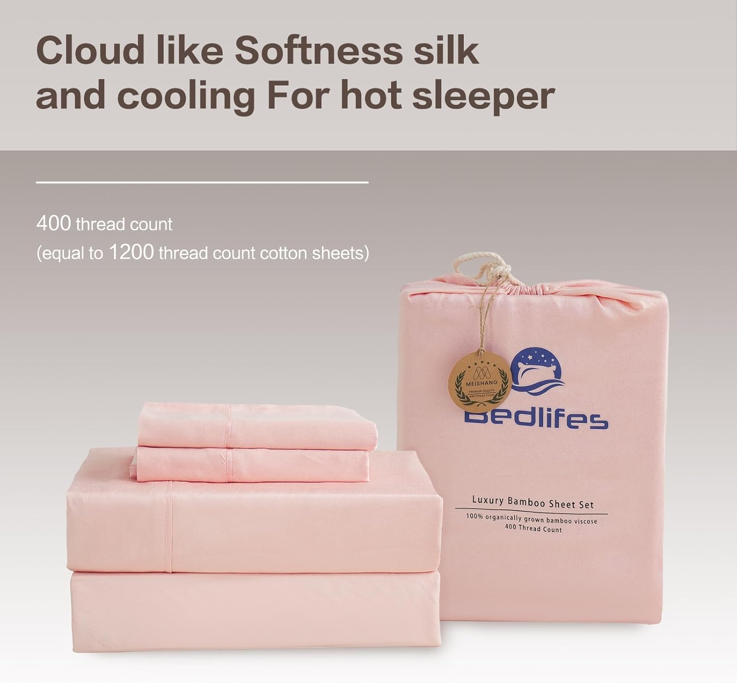 Bedlifes California King Sheet Sets-Rayon Derived from Bamboo Cooling Sheets-400TC Breathable Luxury Bed Sheets,Sateen Silky Bedding Sheets-16 Deep