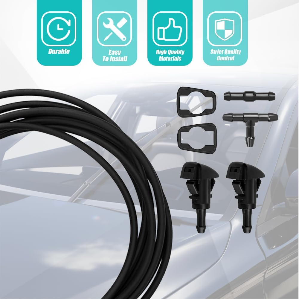4805742AB – Kit de limpiaparabrisas delantero, boquilla de lavado y manguera de líquido de 6.6 ft con conector, kit de manguera de lavado de