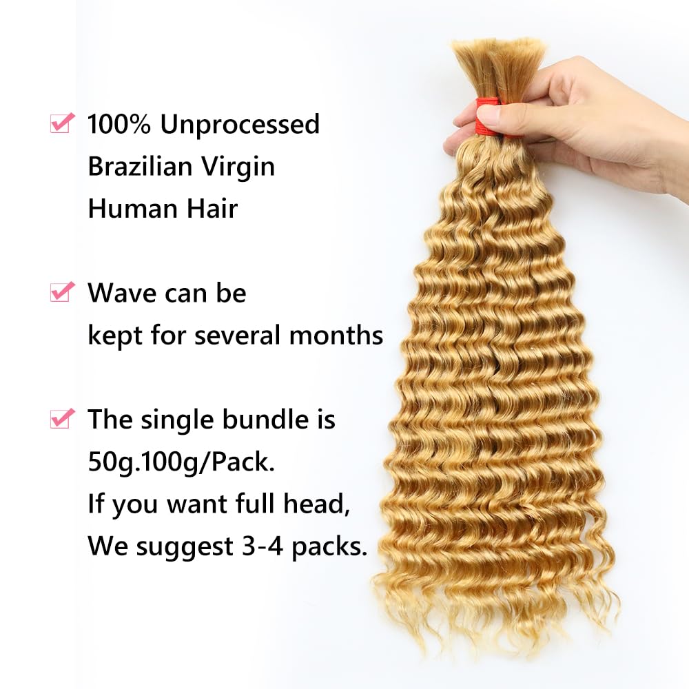 Cabello humano ondulado profundo a granel para trenzar, sin trama, 3.53 oz (1 paquete-2 paquetes), 100% cabello humano virgen brasileño sin